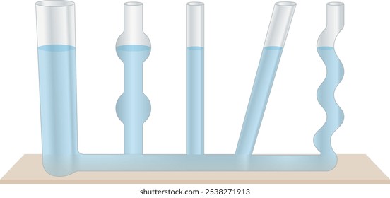 Dinâmica de Fluidos de Vasos Comunicantes - Diagrama de Experimento Físico sobre Equilíbrio de Pressão