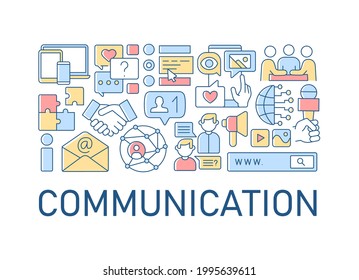 Communication abstract color concept layout with headline. Online connection. Information discussion. Chat in message. Networking creative idea. Isolated vector filled contour icons for web background