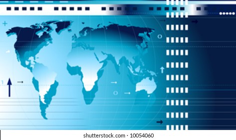 communication; abstract design background with world map, digits, arrows, waves
