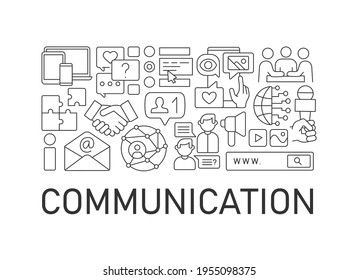 Communication abstract linear concept layout with headline. Online connection. Network minimalistic idea. Info discussion thin line graphic drawings. Isolated vector contour icons for background
