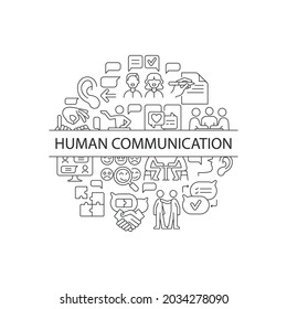 Communication abstract linear concept layout with headline. Team discussion. Human interaction minimalistic idea. Thin line graphic drawings. Isolated vector contour icons for background