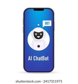 Kommunikation mit AiBot über das Handy. AI-Server und Robotertechnologien. Voice Support Service Bot. Ein Roboterassistent für den Support von Webseiten oder mobilen Applikationen. Vektorgrafik