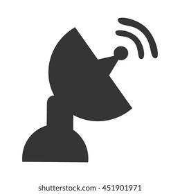 Communication antenna in black and white colors isolated flat icon, vector illustration.