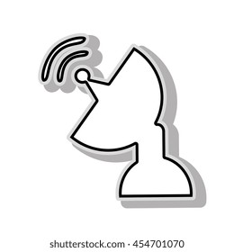 Communication antenna in black and white colors isolated flat icon, vector illustration.