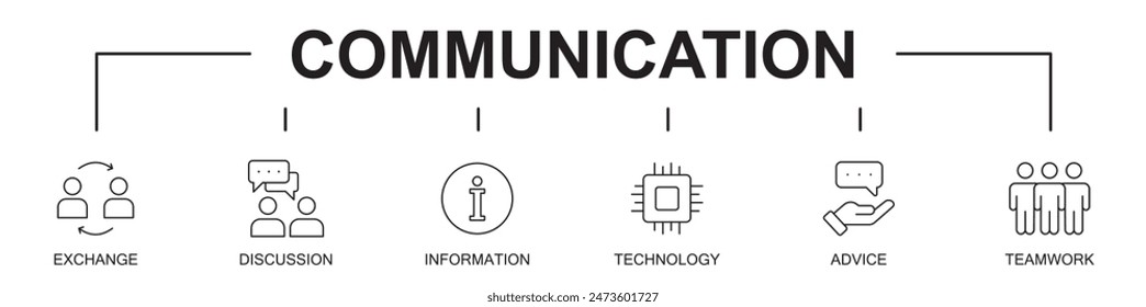 Communication banner concept web line icons vector illustration on white background , exchange, discussion, information, technology, advice, teamwork, editable, stroke line icons, communicate link,