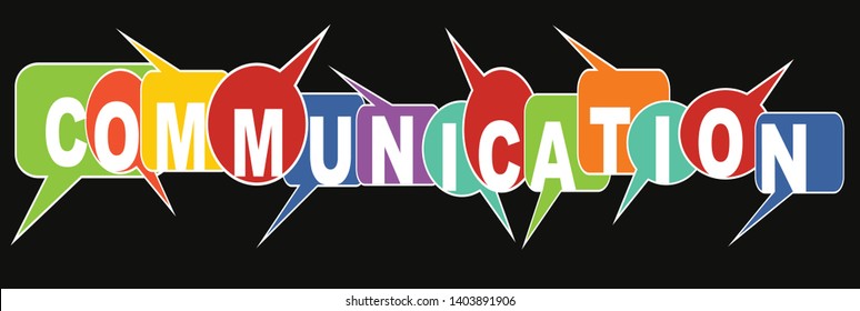 Communication banner with multicolored speech bubbles on black background