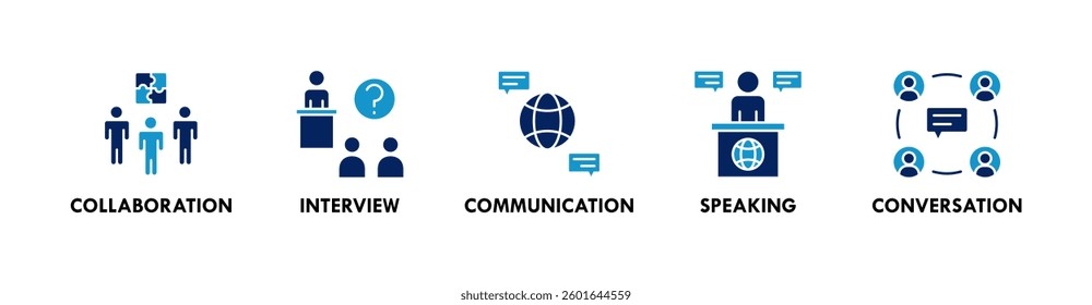 Communication banner web icon illustration concept with icon of collaboration, interview, communication, speaking, and conversation