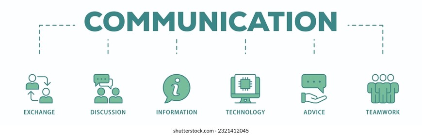 Banner de comunicación icono de la web concepto de ilustración vectorial con icono de intercambio, discusión, información, tecnología, asesoramiento y trabajo en equipo