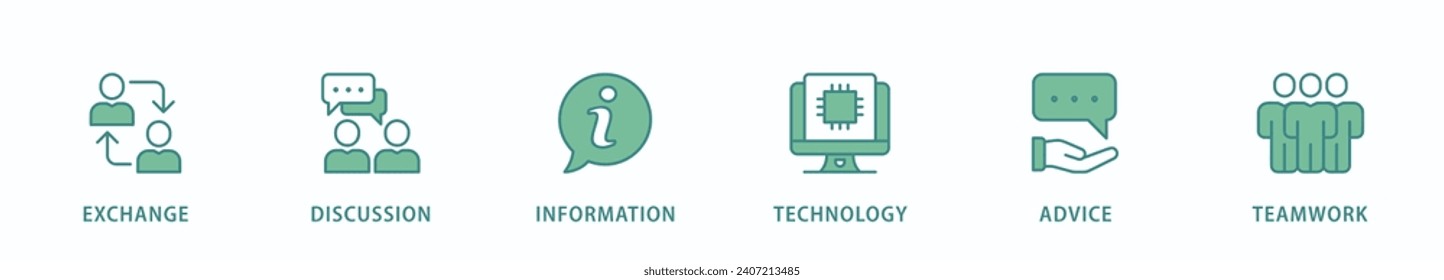 Banner de comunicación icono de la web concepto de ilustración vectorial con icono de intercambio, discusión, información, tecnología, asesoramiento y trabajo en equipo