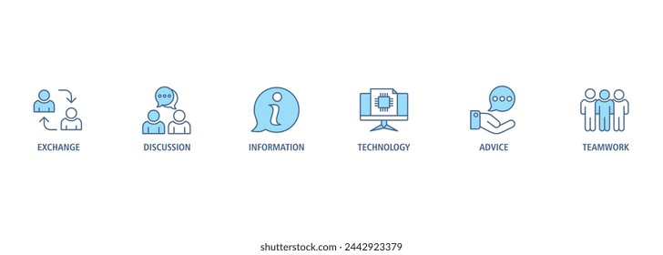 Communication banner web icon vector illustration concept with icon of exchange, discussion, information, technology, advice, and teamwork