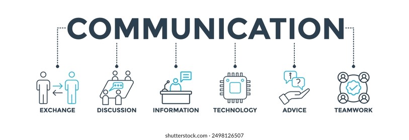 Communication banner web icon vector illustration concept with icon of exchange, discussion, information, technology, advice, and teamwork

