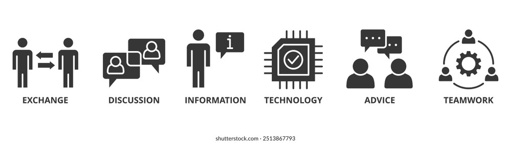 Communication banner web icon vector illustration concept with icon of exchange, discussion, information, technology, advice, and teamwork
