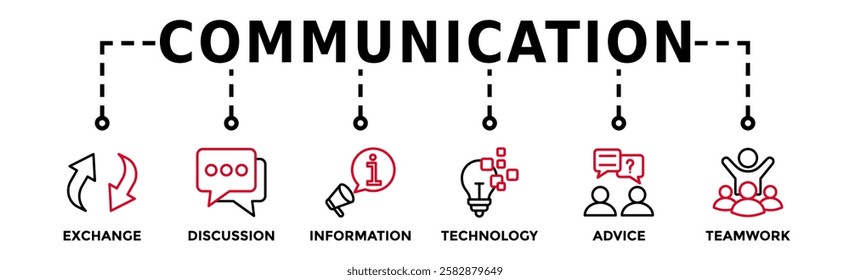 Communication banner web icon vector illustration concept with icon of exchange, discussion, information, technology, advice, and teamwork