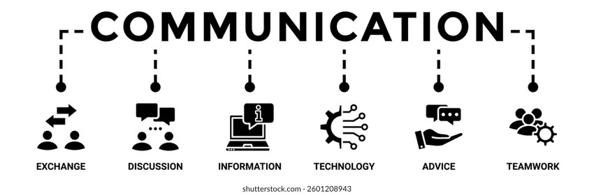Communication banner web icon vector illustration concept with icon of exchange, discussion, information, technology, advice, and teamwork
