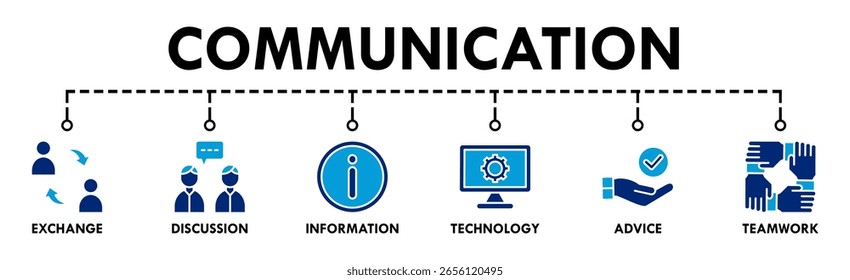 Concepto de Ilustración vectorial del icono del Web del Anuncio de la comunicación con el icono del intercambio, de la discusión, de la información, de la tecnología, del consejo, y del trabajo en equipo