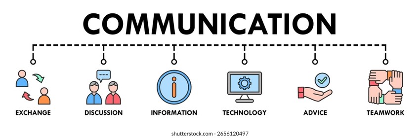 Concepto de Ilustración vectorial del icono del Web del Anuncio de la comunicación con el icono del intercambio, de la discusión, de la información, de la tecnología, del consejo, y del trabajo en equipo