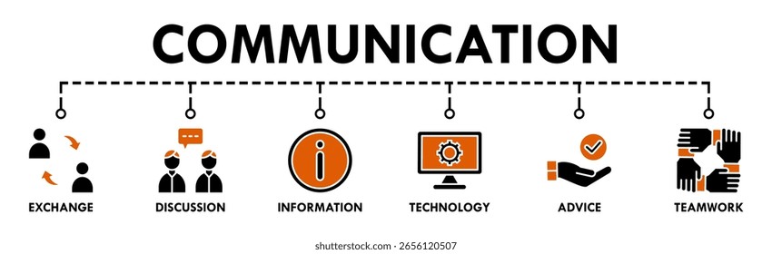Concepto de Ilustración vectorial del icono del Web del Anuncio de la comunicación con el icono del intercambio, de la discusión, de la información, de la tecnología, del consejo, y del trabajo en equipo