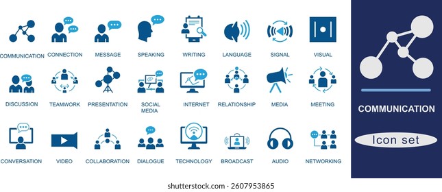 Communication best icon set. Communication, Connection, Discussion, Message, Writing, Conversation, Broadcast, Dialogue.