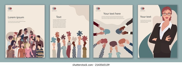 Communication Between A Group Colleague Or Co-workers Diversity And Multicultural.Teamwork Or Brainstorming Round Table. Editable Brochure Template Flyer Leaflet Cover Poster. Company