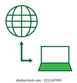 Communication between internet and the personal computer - Technology Illustration. Vector, icon 