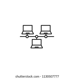 communication between laptops. thin line network icon