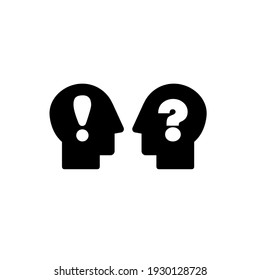 communication between people. Silhouettes of people's heads, a question mark and an exclamation mark. Different views on the problem. Concept Icon, Vector flat illustration