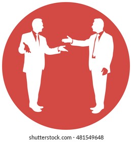 Communication between people. Two male expressive gestures are talking to each other. Persuasive speech, debate, argument, discussion, polemic, dispute, conversation. Image. Vector. Icon.