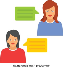 communication between team members concept, hrm symbols on white background, Chat bubble vector color icon design, Discussion Session Sign, Corporate communication stock illustration