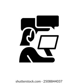 comunicação entre o design de vetor de ícone sólido do trabalhador bom para aplicativo móvel ou web