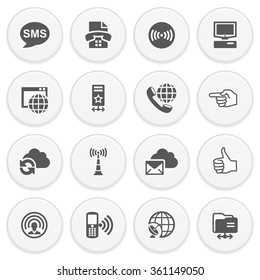 Communication black icons with buttons.