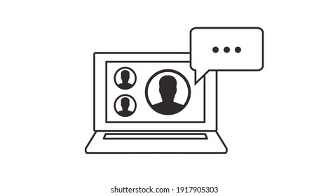 Icono de comunicación negro y blanco. Ilustración vectorial aislada de una laptop y una videocall