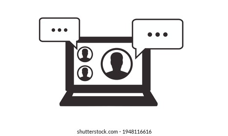 Communication Black and White Icon. Vector Isolated Illustration of a Laptop and a Videocall