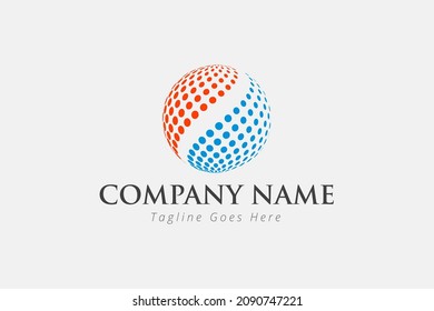 Communication, blue orange dots connect the world concept design, abstract logo template