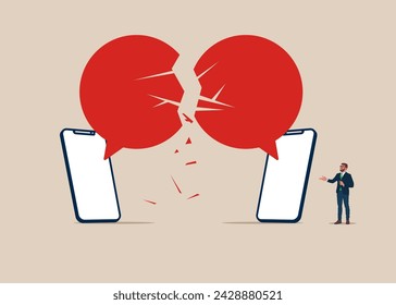 Communication breakdown. Symbol of misunderstanding, miscommunication, argument. Flat vector illustration