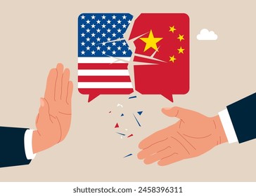 Desglose de las comunicaciones entre los Estados Unidos de América y China.  Ilustración vectorial plana
