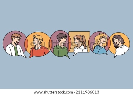 Communication bubble and chat concept. Bubbles of communication replies chats with portraits of people talking online vector illustration 