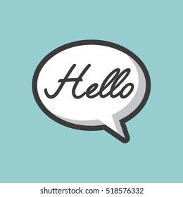 communication bubble with hello word  over blue background. vector illustration