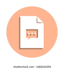 Bubble de comunicación en el icono de la insignia del documento. Glifo simple, vector plano de archivos e iconos de documentos para ui y ux, sitio web o aplicación móvil