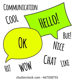 communication bubble speach ok hello nice like wow hi cool white background