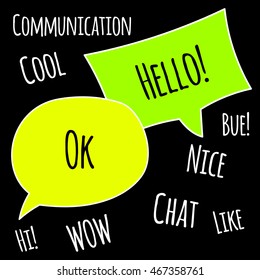 communication bubble speach ok hello nice like wow hi cool black background