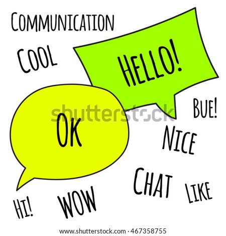 communication bubble speach ok hello nice like wow hi cool white background