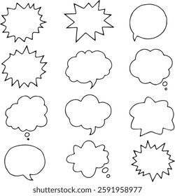 Communication Bubbles: An assortment of cartoon speech bubble shapes that are perfect for graphic design applications and can be used to express a range of ideas and messages.