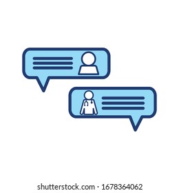 Kommunikationsblasen-Linie und füllen Stilsymbol-Design der Online-Notrufklinik für medizinische Notfallhilfe und Vektorillustration zum Thema Patienten