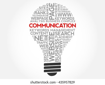 COMMUNICATION bulb word cloud, business concept
