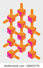 communication in business, abstract scheme, concept,isometric projection, engineering graphics, impossible illusion
