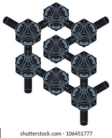 communication in business, abstract scheme, concept,isometric projection, engineering graphics,  impossible illusion