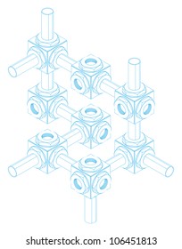 communication in business, abstract scheme, concept,isometric projection, engineering graphics,  impossible illusion