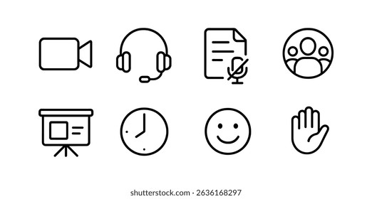 Communication and business line icon set - outline, work, meeting symbols