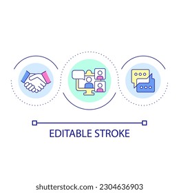 Communication with business partners loop concept icon. Video conference. Online meeting abstract idea thin line illustration. Isolated outline drawing. Editable stroke. Arial font used