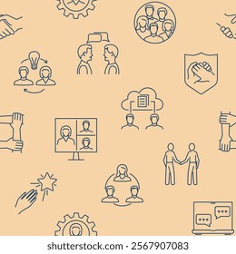 Communication and business relations line seamless pattern. Vector illustration.